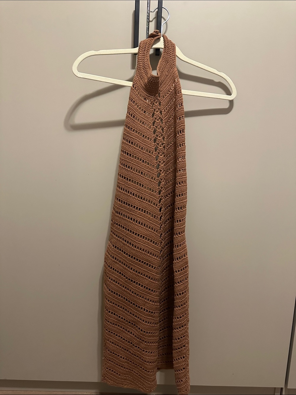 Camila Coelho Lyssa Revolve Hand Crochet Halter Mini Dress in Brown Size S - Picture 2 of 7